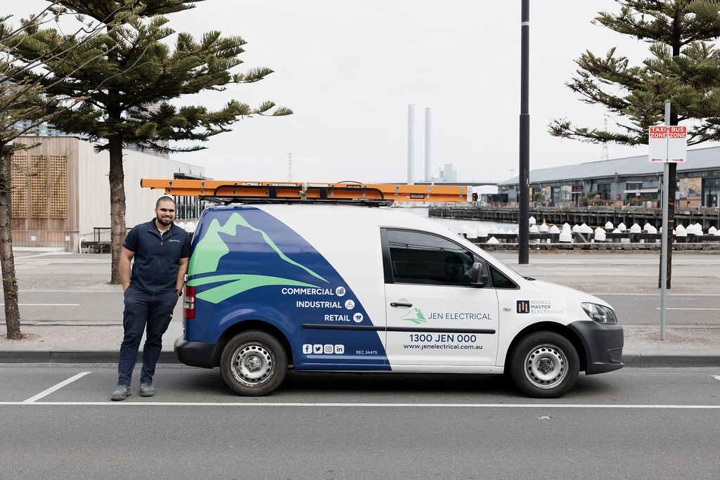 JEN Electrical branded service vehicle and professional team ready for 24-hour emergency service